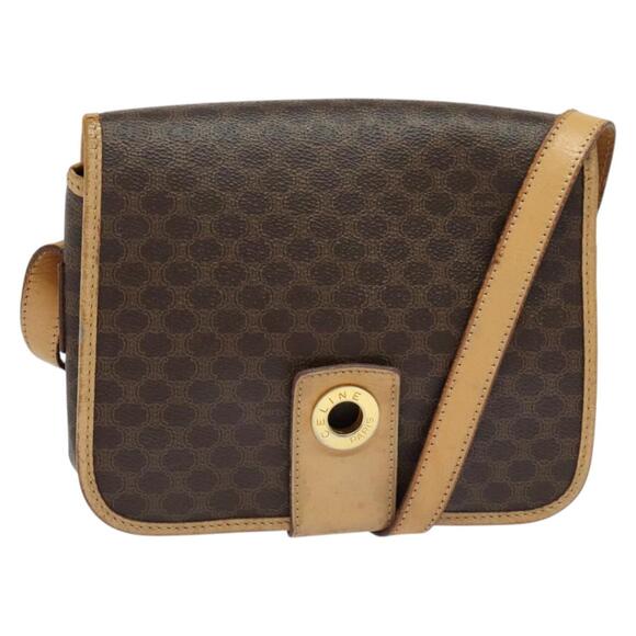 CELINE Macadam Canvas Shoulder Bag Pvc Leather Brown Gold - Picture 1 of 12